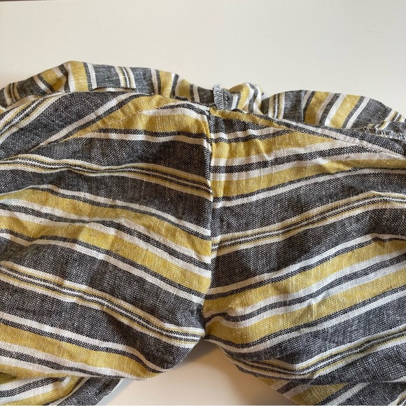 New Look Women's 100% Linen Black/Yellow Striped Wide Leg Pants w/Elastic Waist - Picture 7 of 12